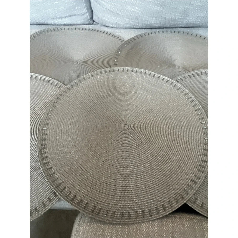 Lot Of 6 West Elm Gray Placemats Round Beaded